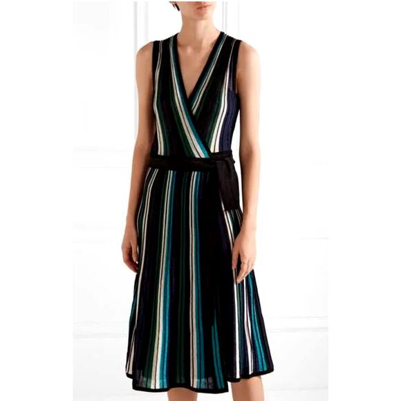 Diane von Furstenberg Cadenza Metallic Striped Sleeveless Wrap Dress Size M - Picture 3 of 12